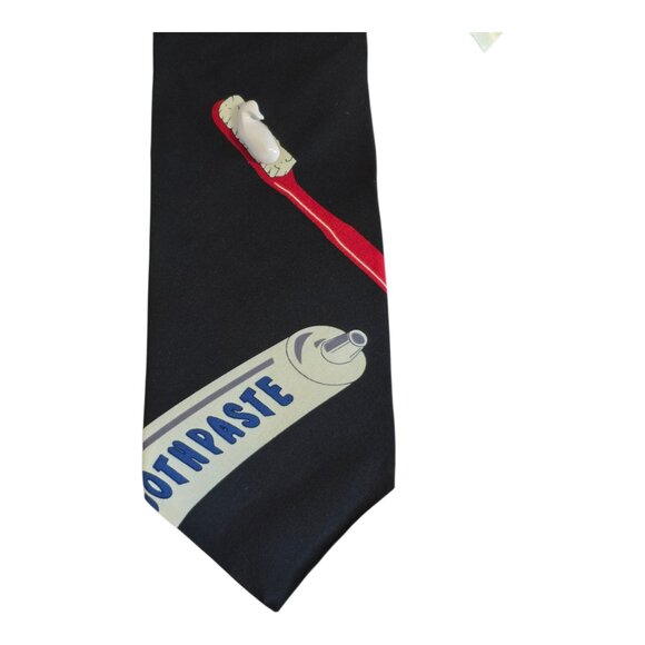 NEW w/ Tags! Vicky Davis "Brush Daily" 3D Dentist Silk Necktie Tie Black - Picture 3 of 6